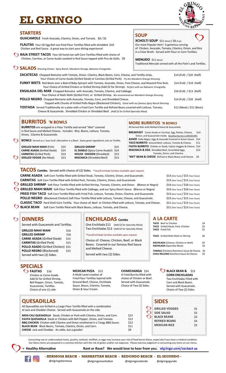 El Gringo Manhattan - Manhattan Beach, CA menu_pic