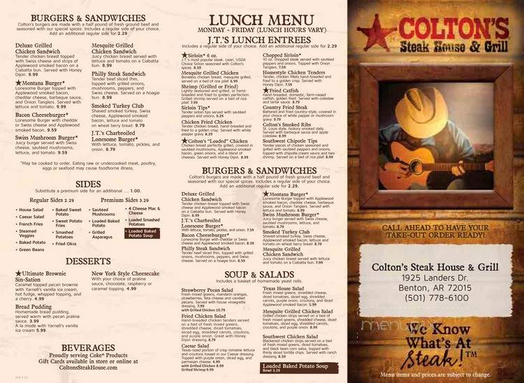 Colton's Steakhouse & Grill - Benton, AR menu_pic