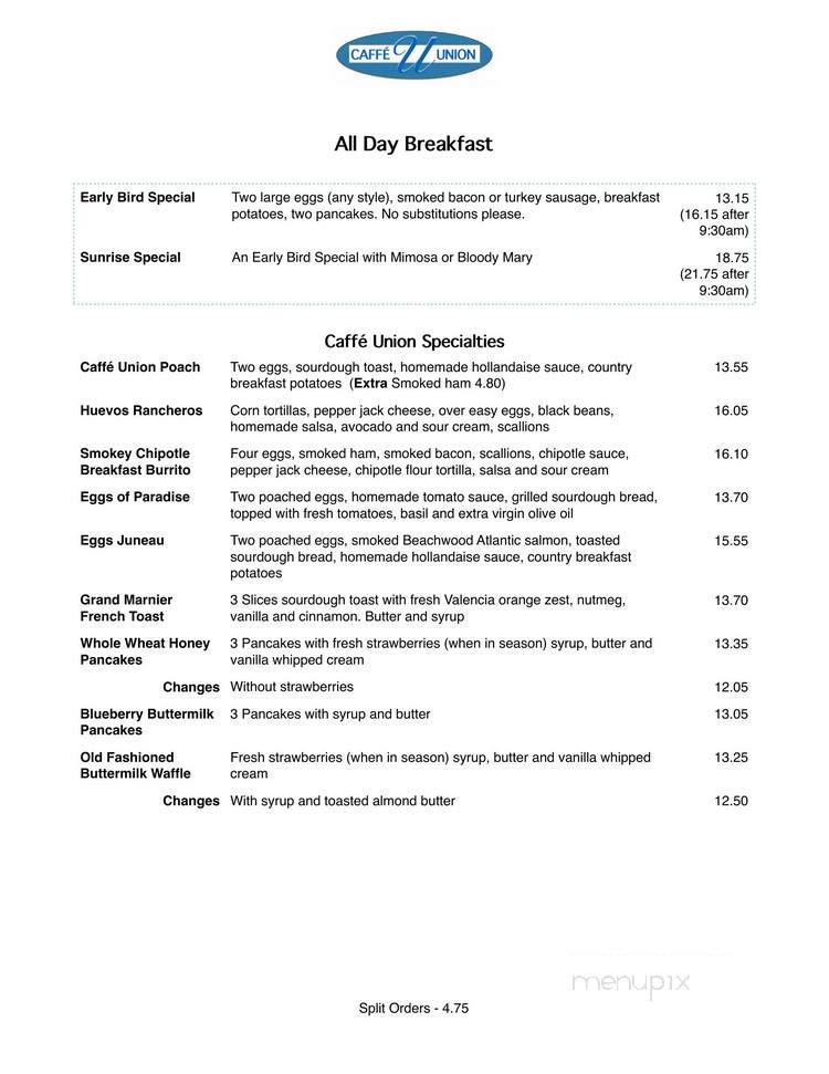Caffe Union - San Francisco, CA menu_pic