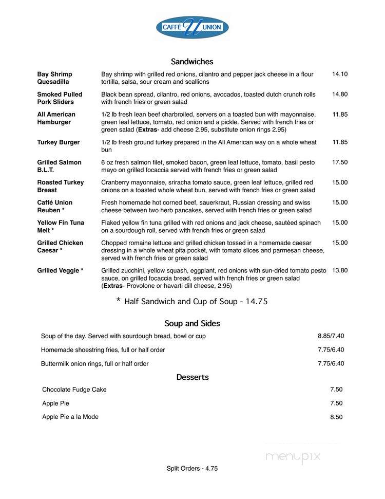 Caffe Union - San Francisco, CA menu_pic
