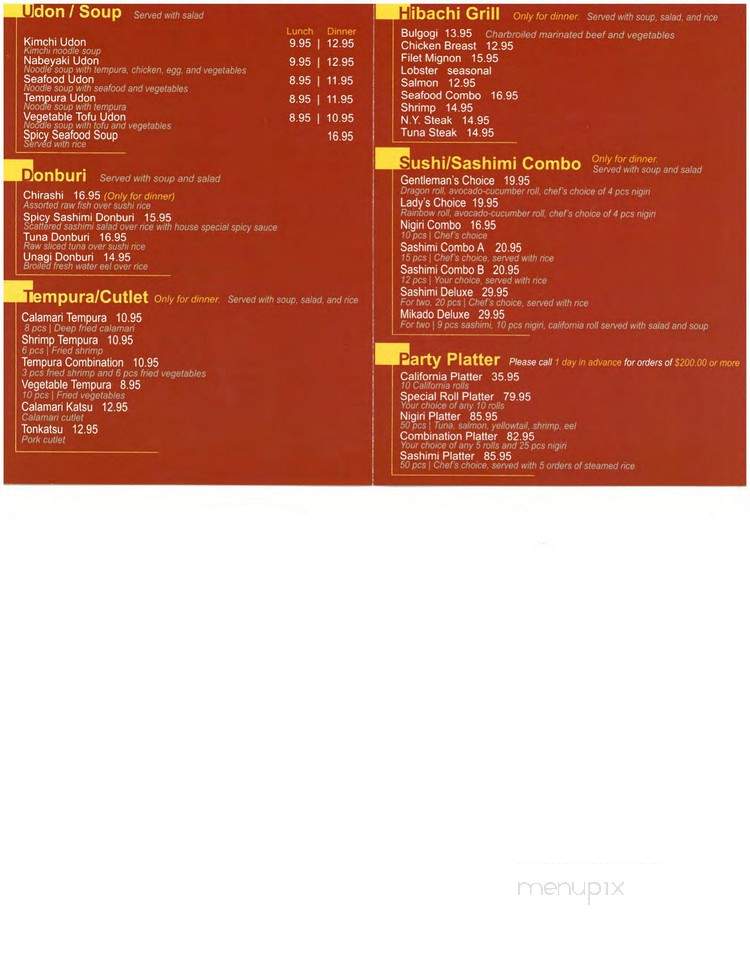 Mikado Japanese Restaurant - Los Altos, CA menu_pic