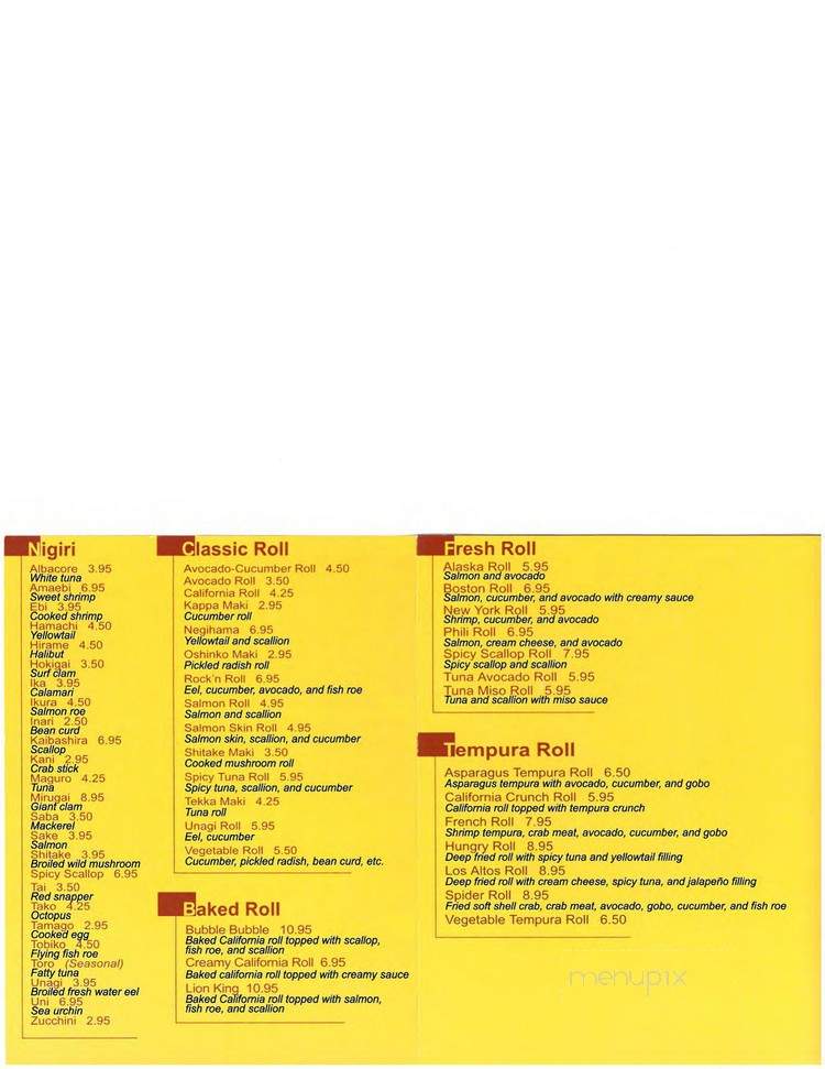 Mikado Japanese Restaurant - Los Altos, CA menu_pic