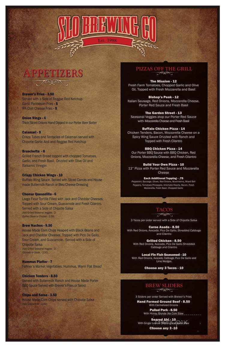 Downtown Brewing Co - San Luis Obispo, CA menu_pic