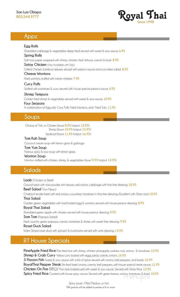 Royal Thai - San Luis Obispo, CA menu_pic