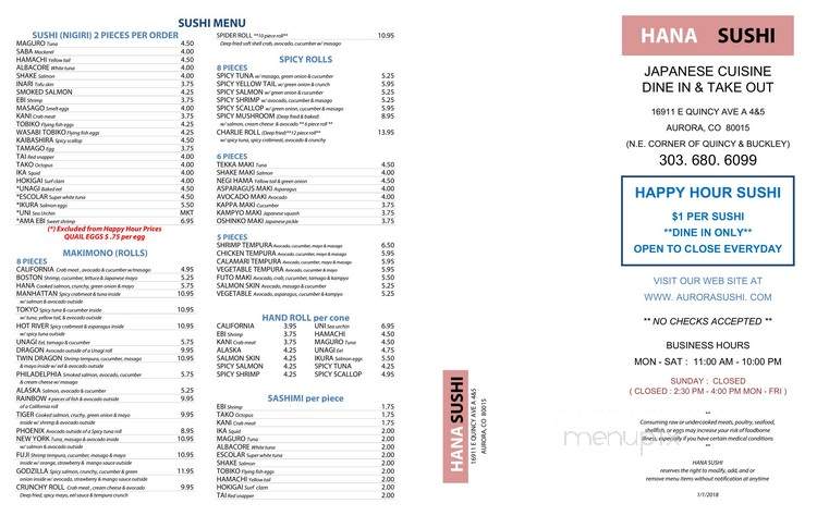 Hana Sushi - Los Angeles, CA menu_pic