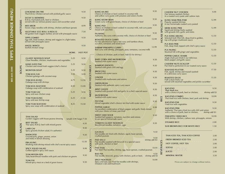 Tipps Thai Cuisine - Ventura, CA menu_pic