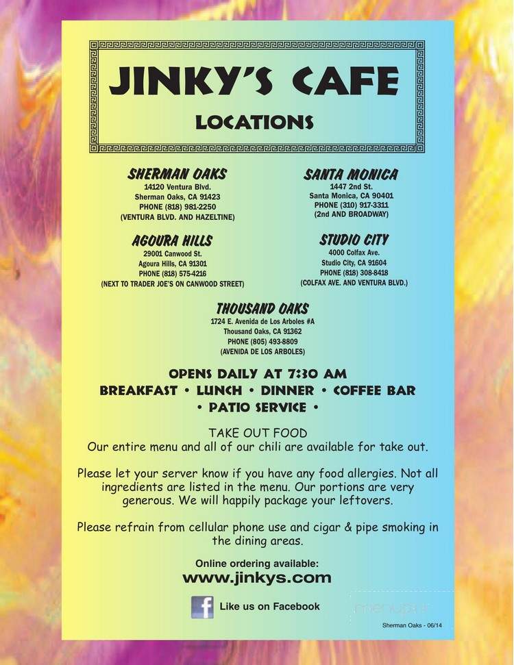 Jinky's Cafe - Sherman Oaks, CA menu_pic