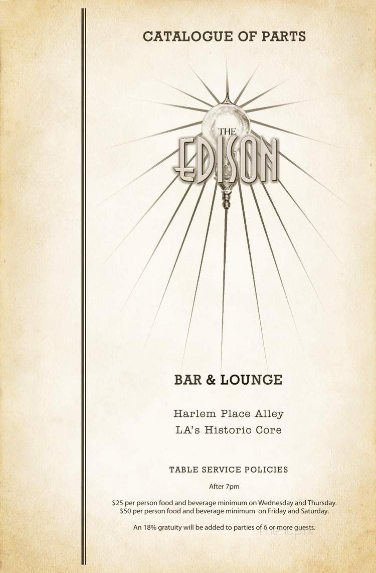 Edison Bar - Los Angeles, CA menu_pic