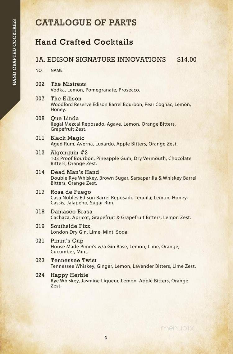 Edison Bar - Los Angeles, CA menu_pic