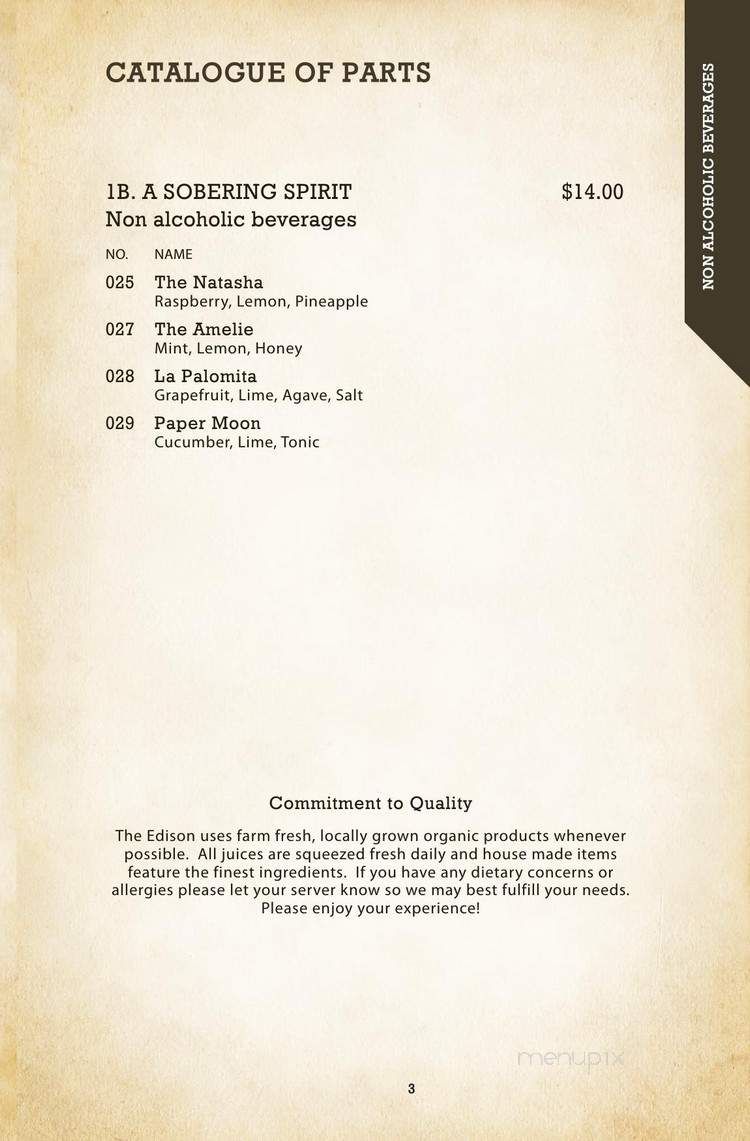 Edison Bar - Los Angeles, CA menu_pic