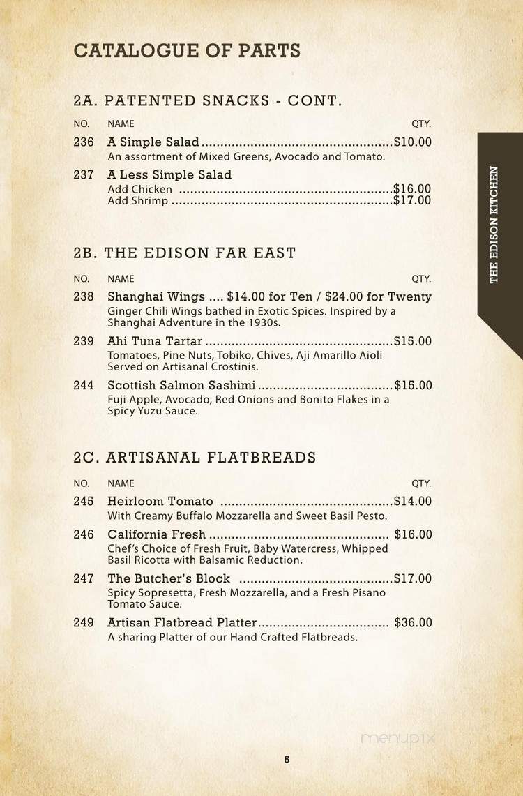 Edison Bar - Los Angeles, CA menu_pic