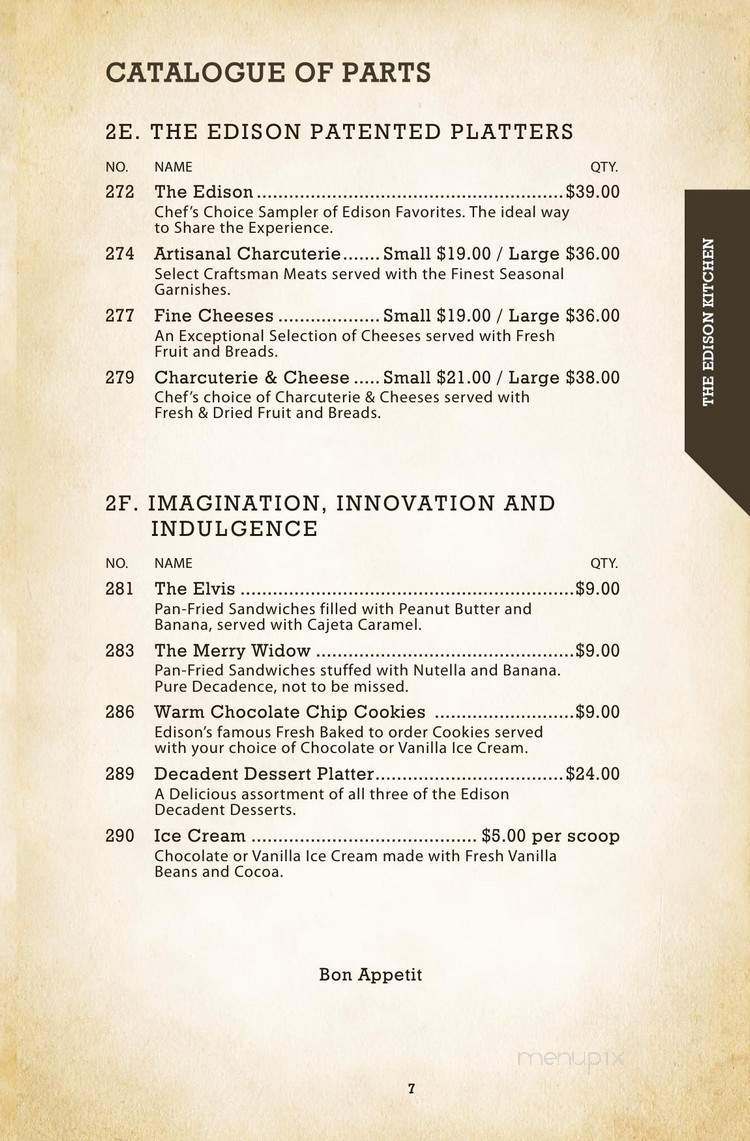 Edison Bar - Los Angeles, CA menu_pic