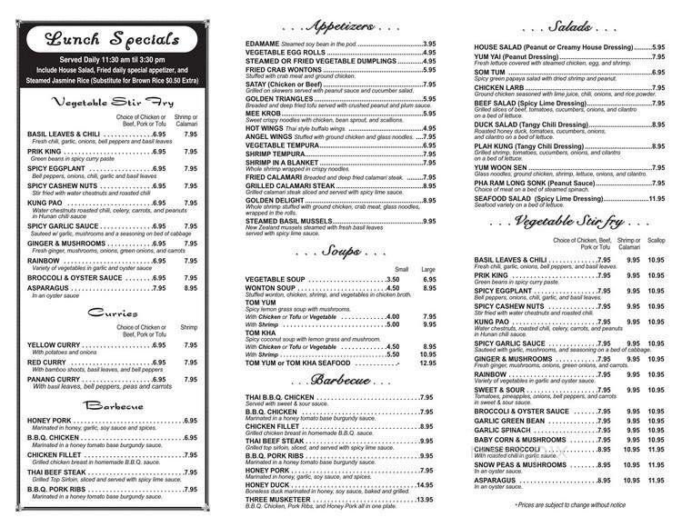 Kinaree Thai Bistro - Los Angeles, CA menu_pic