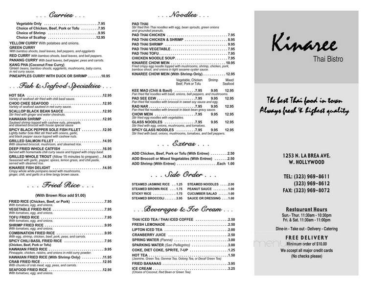 Kinaree Thai Bistro - Los Angeles, CA menu_pic