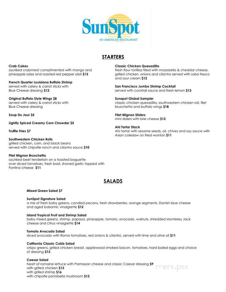 Sunspot-An American Grill - Garden Grove, CA menu_pic