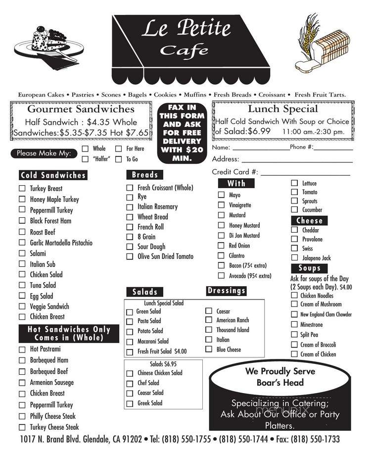 Le Petite Cafe - Glendale, CA menu_pic
