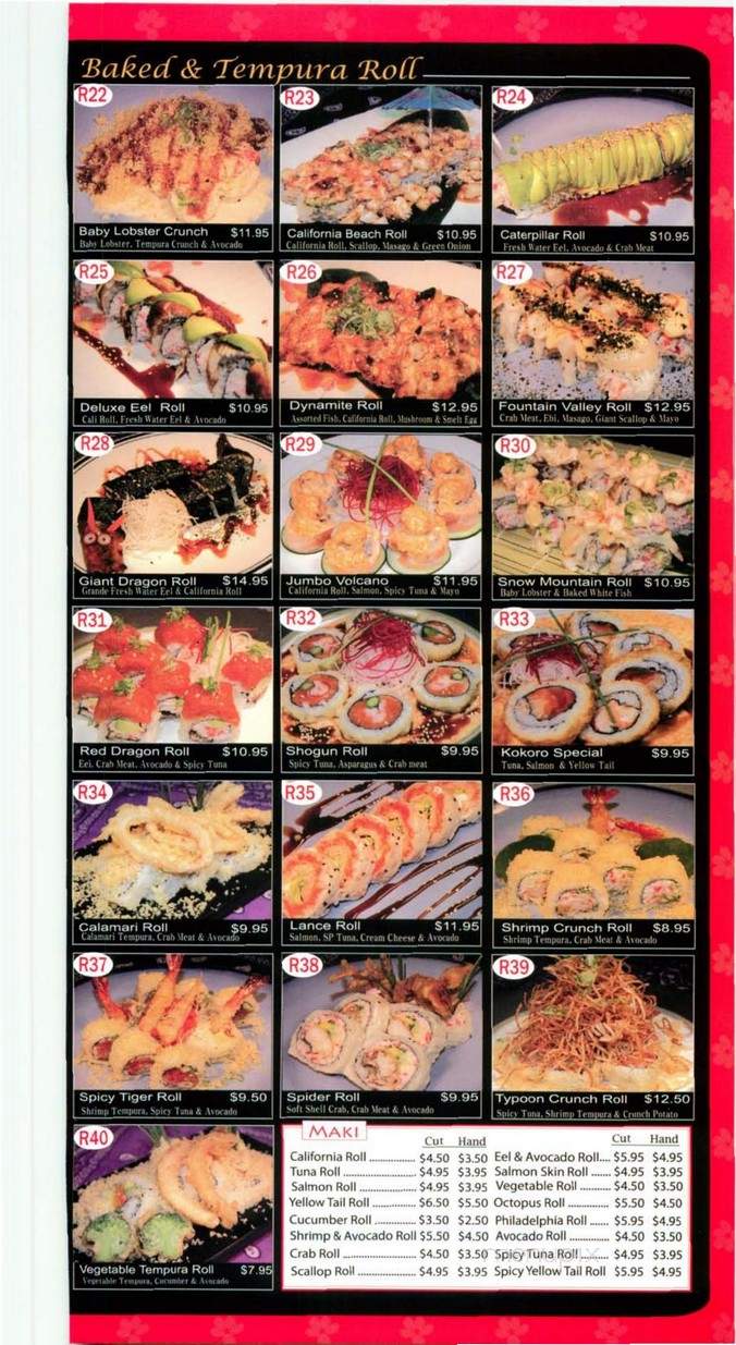 Kokoro Sushi - Fountain Valley, CA menu_pic