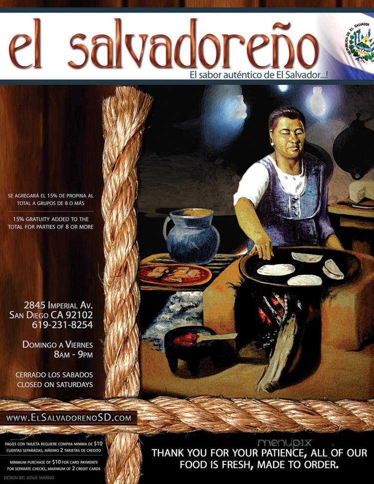 El Salvadoreno Restaurant - San Diego, CA menu_pic