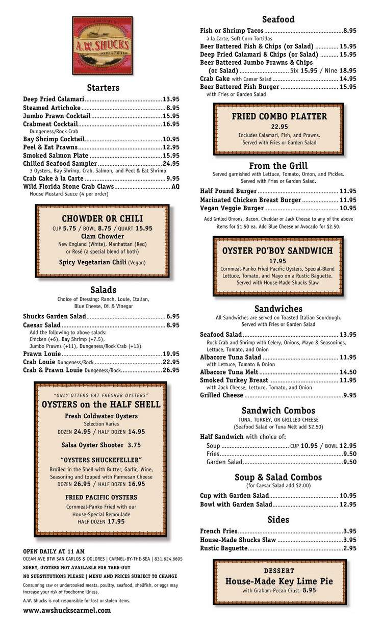 A. W. Shucks - Carmel-by-the-Sea, CA menu_pic