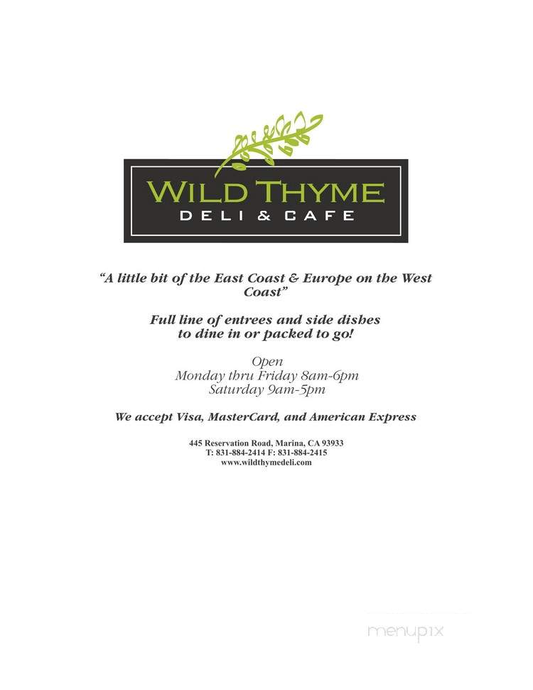 Wild Thyme Deli - Marina, CA menu_pic