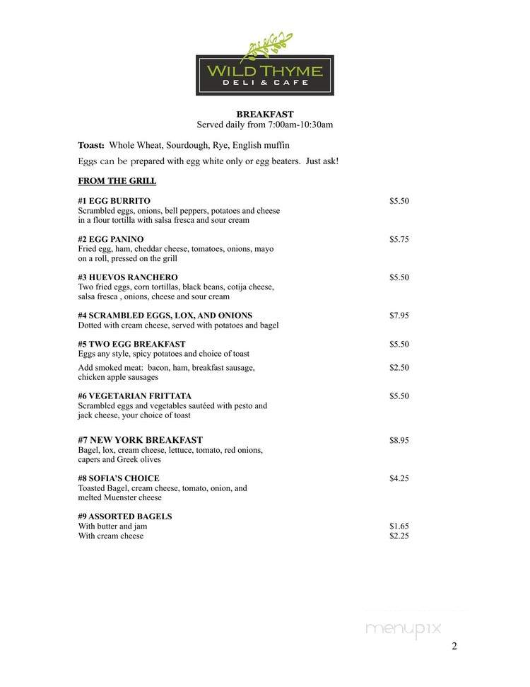 Wild Thyme Deli - Marina, CA menu_pic