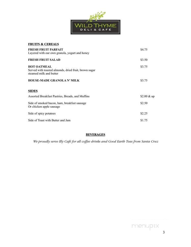 Wild Thyme Deli - Marina, CA menu_pic