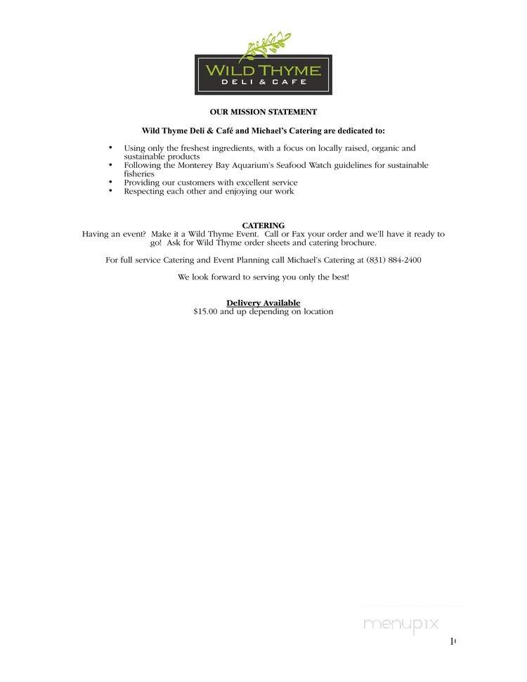 Wild Thyme Deli - Marina, CA menu_pic