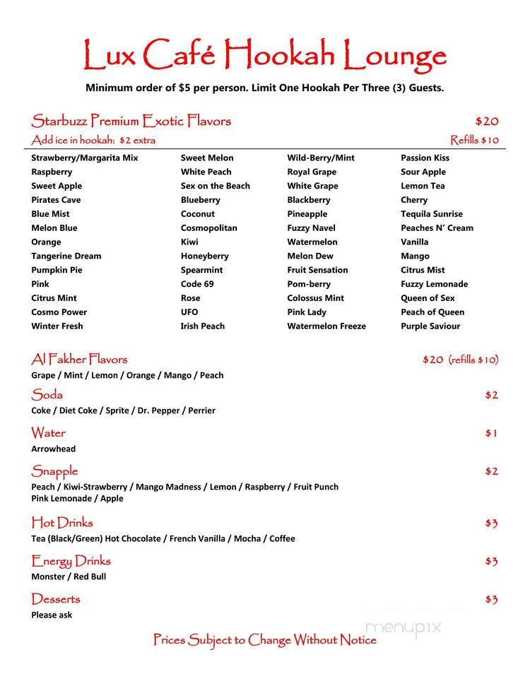 Lux Cafe - Van Nuys, CA menu_pic