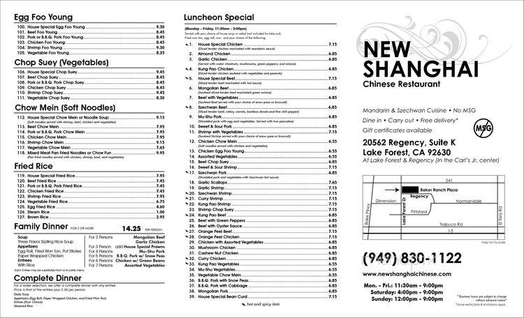 New Shanghai Restaurant - Lake Forest, CA menu_pic