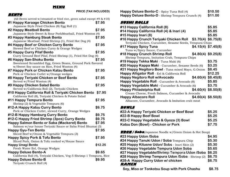Happy Bento - Rancho Cucamonga, CA menu_pic