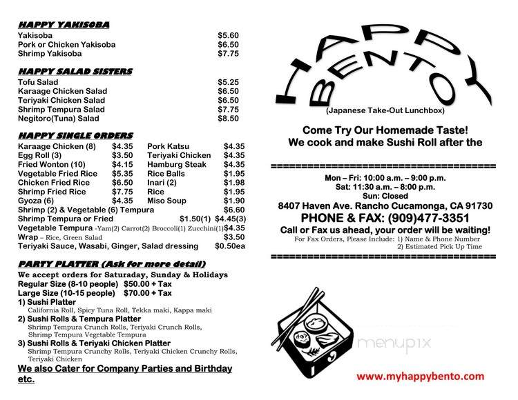Happy Bento - Rancho Cucamonga, CA menu_pic