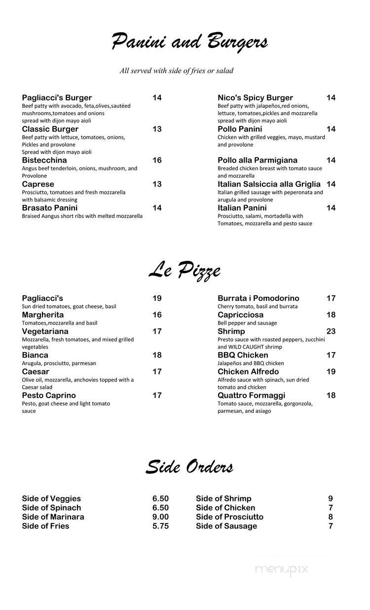 Pagliaccis - Studio City, CA menu_pic