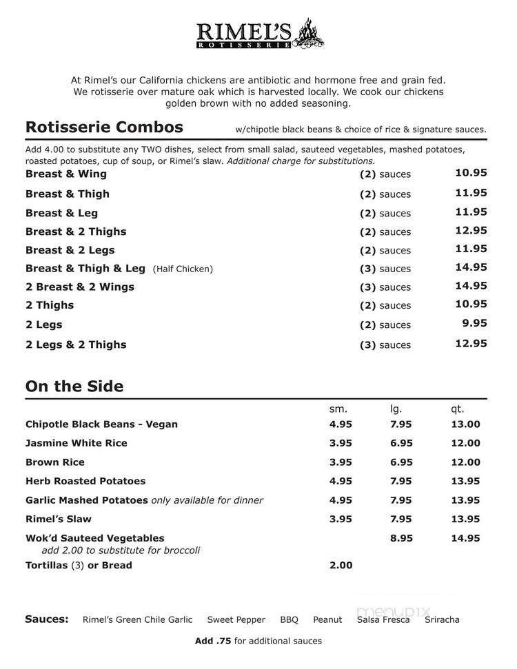Rimel's Rotisserie - La Jolla, CA menu_pic