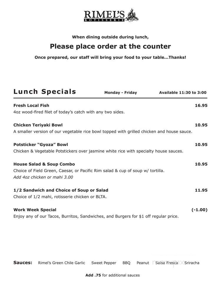 Rimel's Rotisserie - La Jolla, CA menu_pic