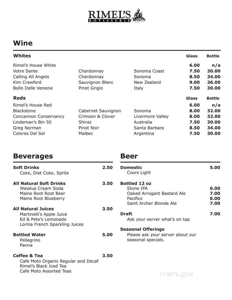 Rimel's Rotisserie - La Jolla, CA menu_pic