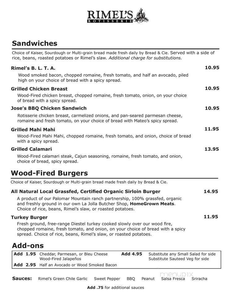 Rimel's Rotisserie - La Jolla, CA menu_pic