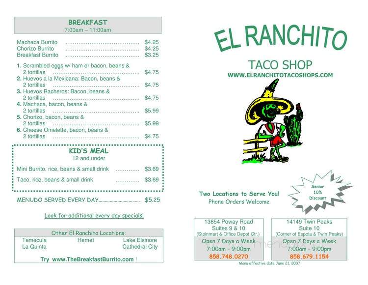 El Ranchito Taco Shop - Poway, CA