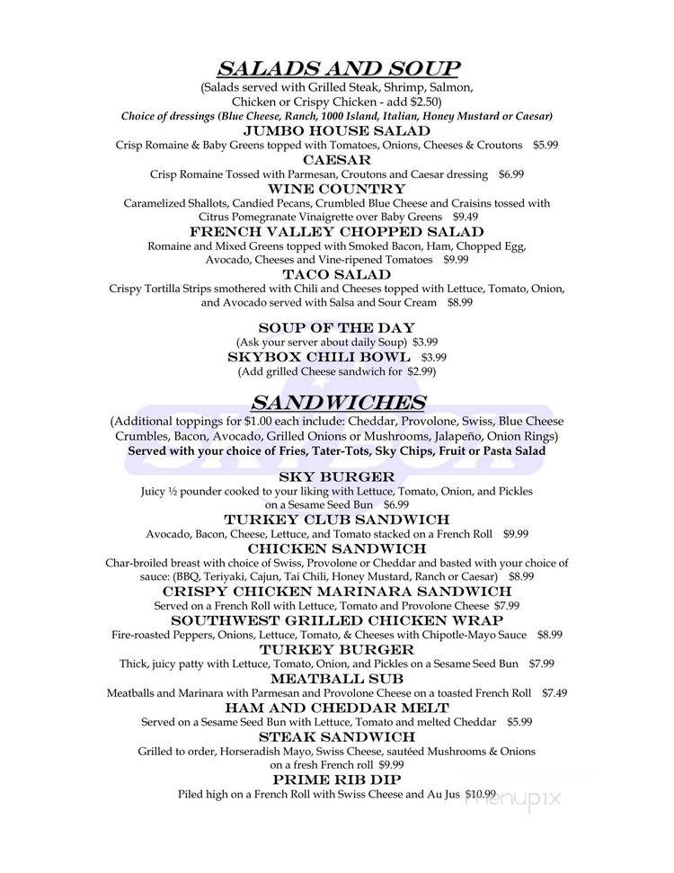 Skybox Grill & Tavern - Winchester, CA menu_pic