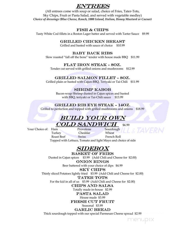 Skybox Grill & Tavern - Winchester, CA menu_pic