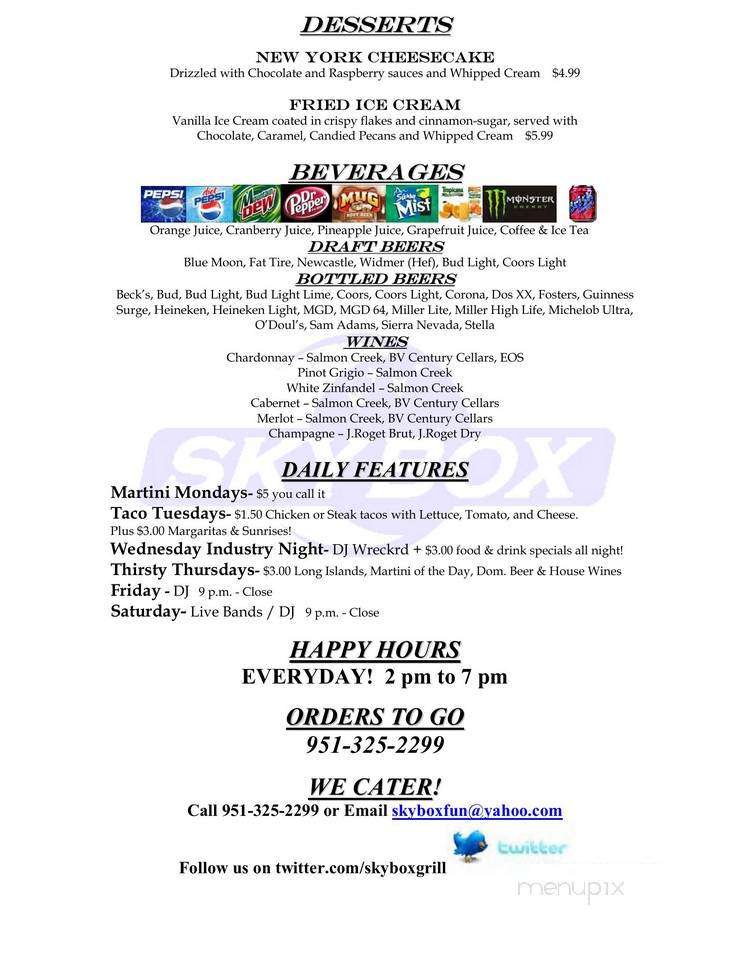 Skybox Grill & Tavern - Winchester, CA menu_pic