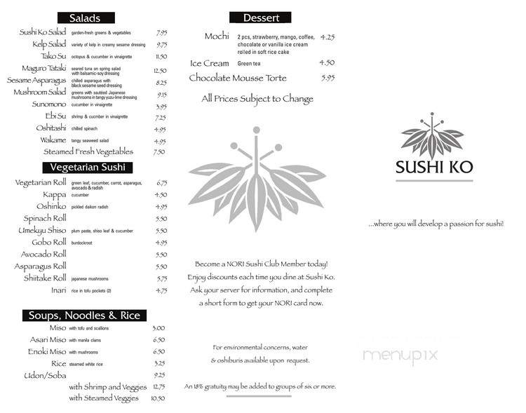 Sushi-Ko - Larkspur, CA menu_pic