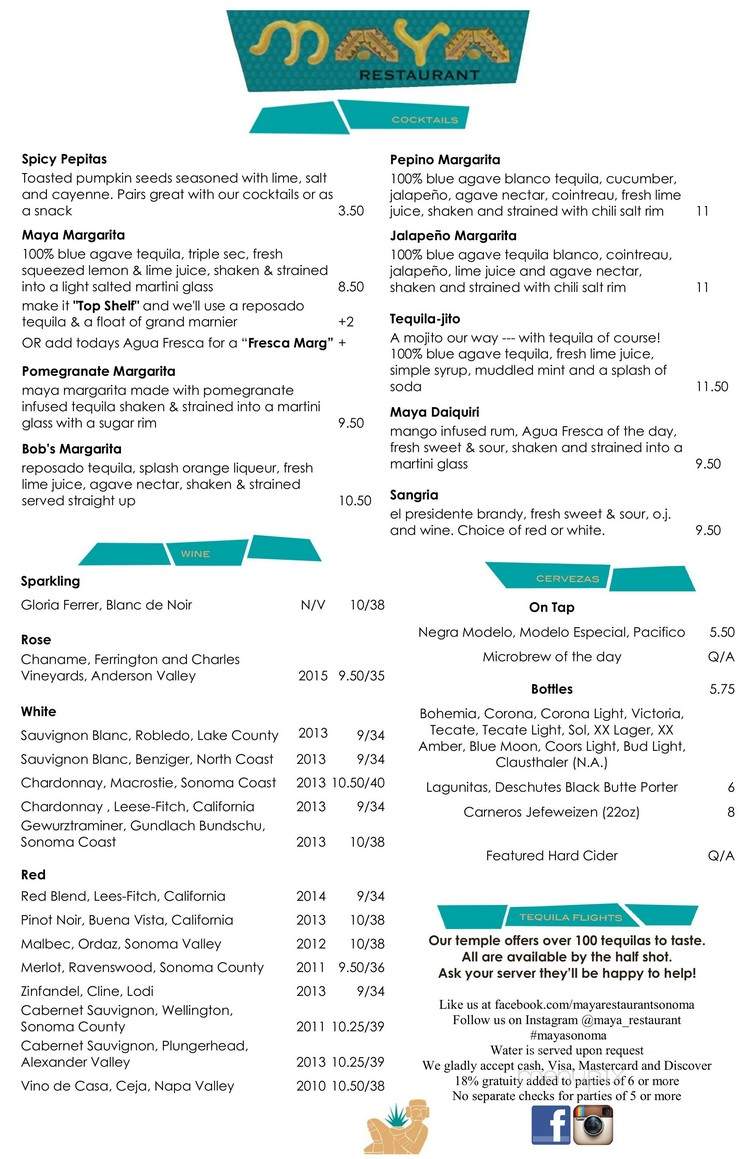 Maya Restaurant - Sonoma, CA menu_pic