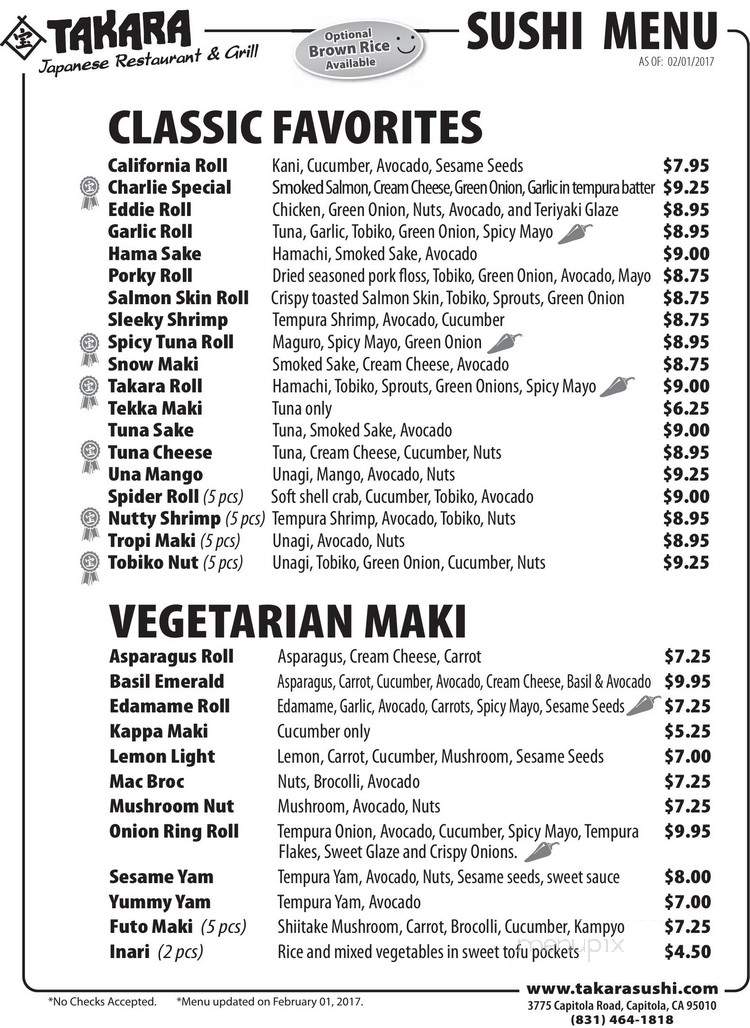 Takara Capitloa Japanese - Capitola, CA menu_pic