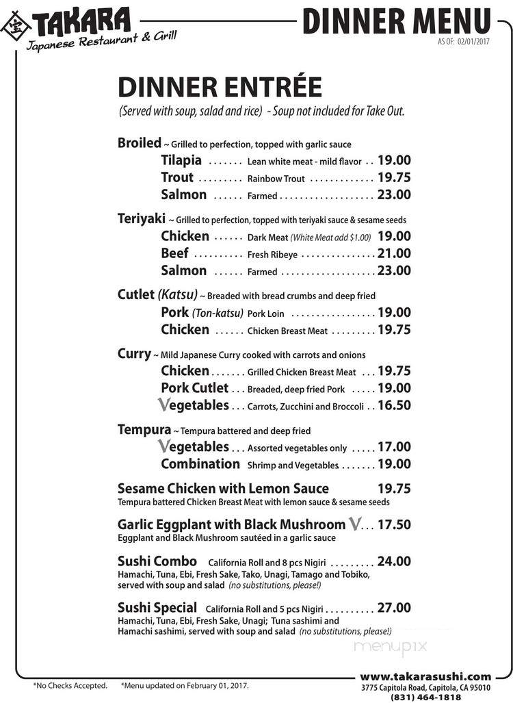 Takara Capitloa Japanese - Capitola, CA menu_pic