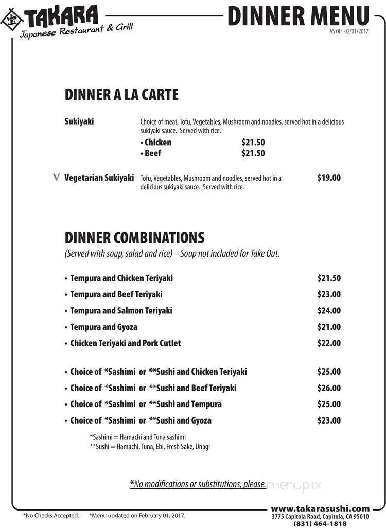 Takara Capitloa Japanese - Capitola, CA menu_pic