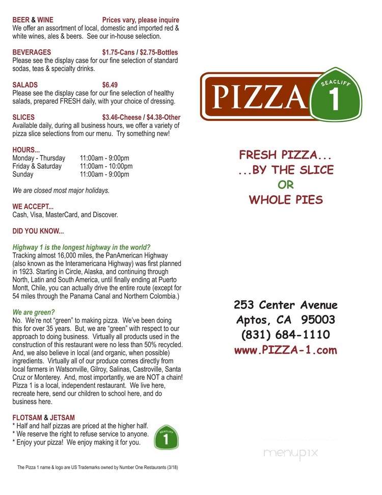 Pizza 1 - Aptos, CA menu_pic