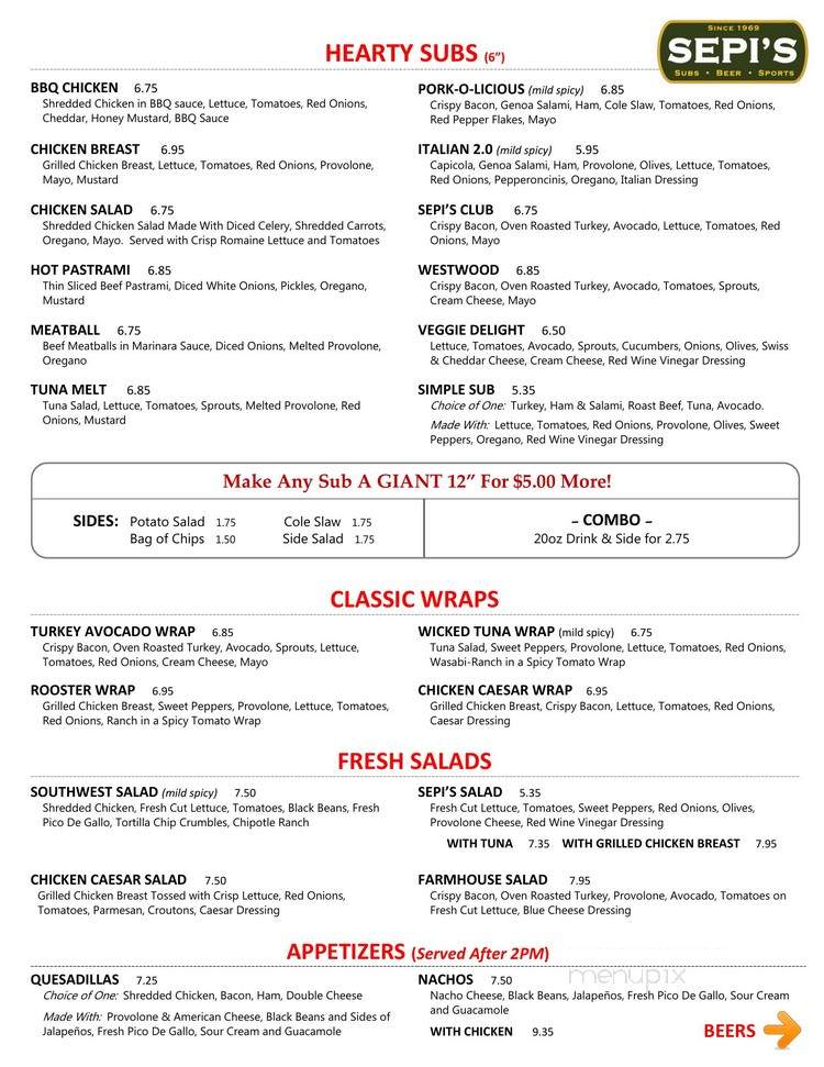 Sepi's Giant Submarines - Los Angeles, CA menu_pic