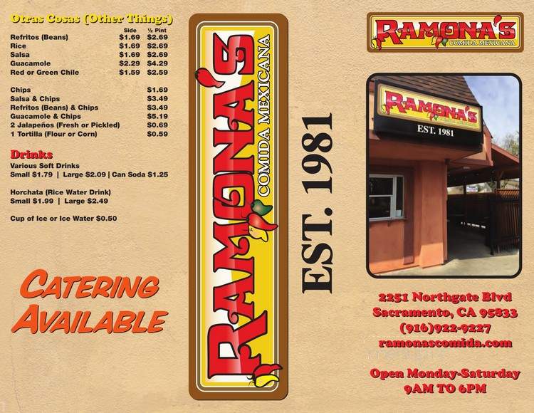 Ramona's Comida Mexicana - Sacramento, CA menu_pic