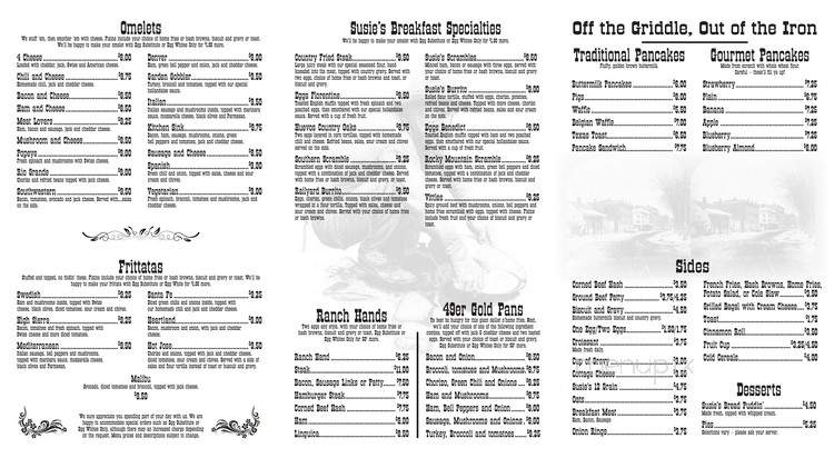 Susie's Country Oaks Cafe - Roseville, CA menu_pic