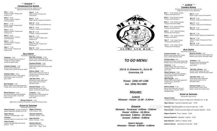 Misaki Sushi & Bar - Stockton, CA menu_pic